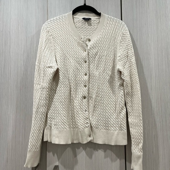 Nautica | 100% Cotton Cable Knit Cardigan | Ivory | Size Large - Picture 2 of 10